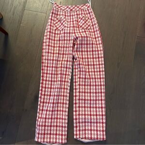 Sister Jane Tweed Epping Check Trousers Red and Cream